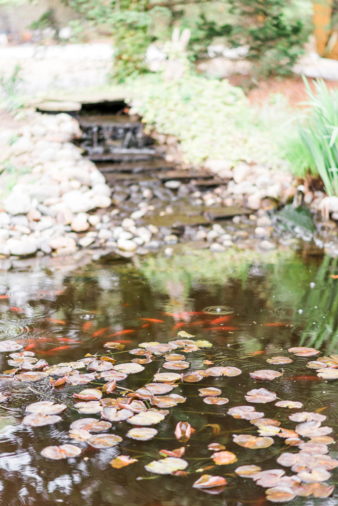 Koi point near the ceremony space at the Scotland Run Golf Club in Williamstown NJ by wedding Photographer Michelle Behre.