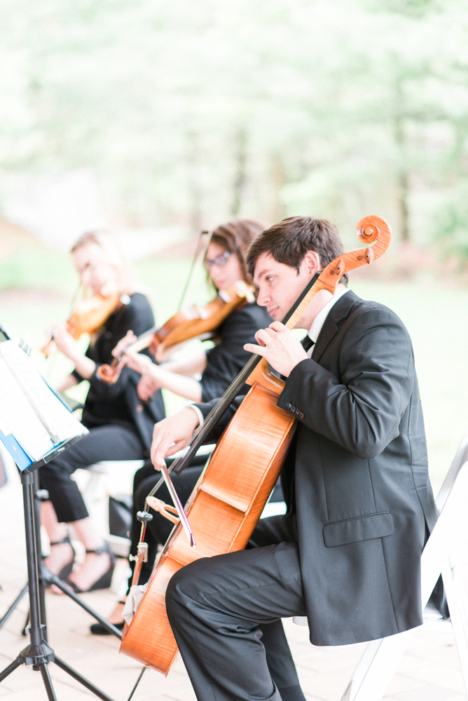 Romantic ceremony strings play as guests enter the summer wedding ceremony at the Scotland Run Golf Club by New Jersey wedding photographers, Michelle Behre.