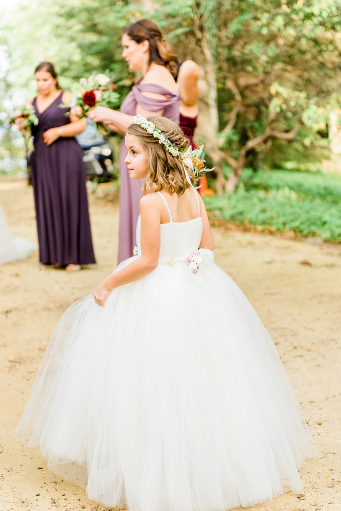 flower girl details, photographed by New Jersey fine art hybrid photographer, Michelle Behre Photography, private fall wedding at Water Witch Club, Falco's Catering, Highlands, New Jersey.