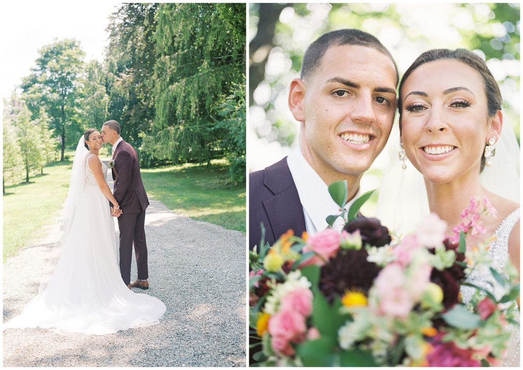 Romantic, vibrant, and colorful wedding photographs of the bride and groom moments after their first look on their summer wedding day at the Crossed Keys Estate by New Jersey Wedding Photographer, Michelle Behre Photography.