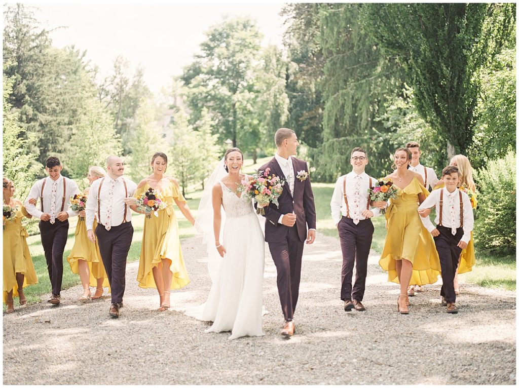 Wedding party portraits on the lane at this Crossed Keys Estate summer wedding day by New Jersey Wedding Photographer, Michelle Behre Photography.