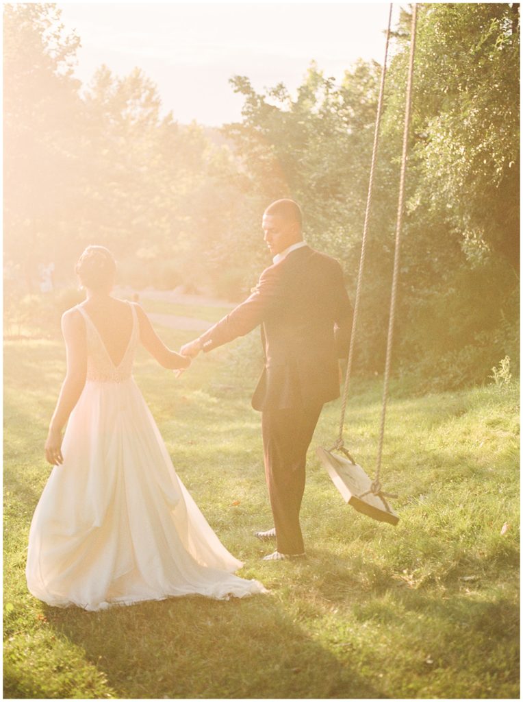 Romantic summer sunset portraits of the bride and groom from this summer wedding at the Crossed Keys Estate in Andover by New Jersey Wedding Photographer, Michelle Behre Photography.
