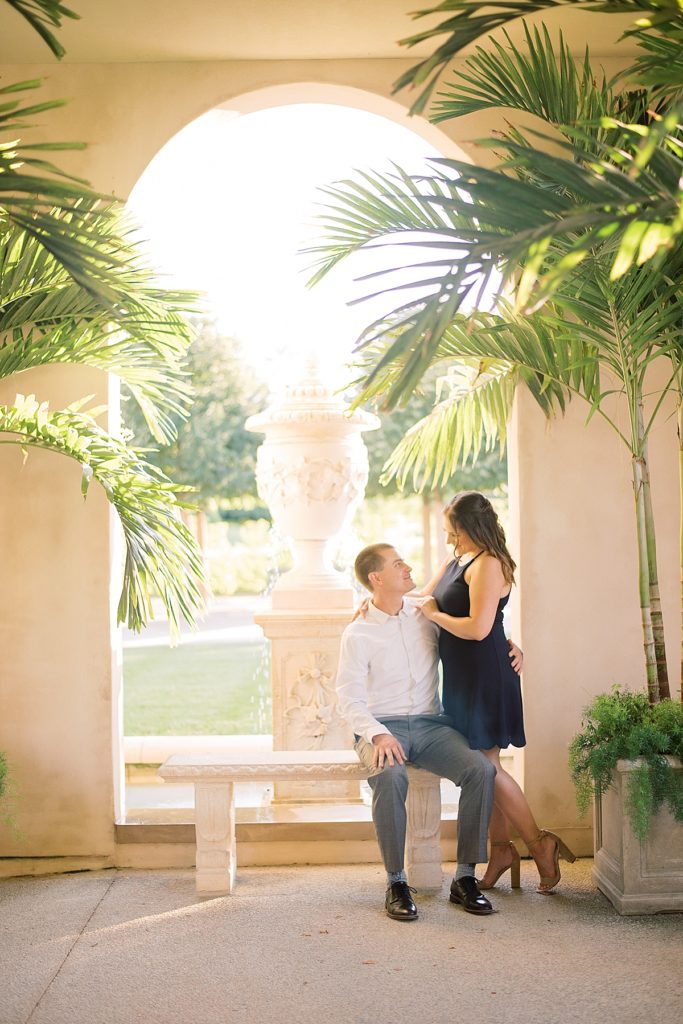 Romantic sunset engagement session at the Longwood Gardens in Kennett Square by PA Wedding Photographer Michelle Behre Photography.
