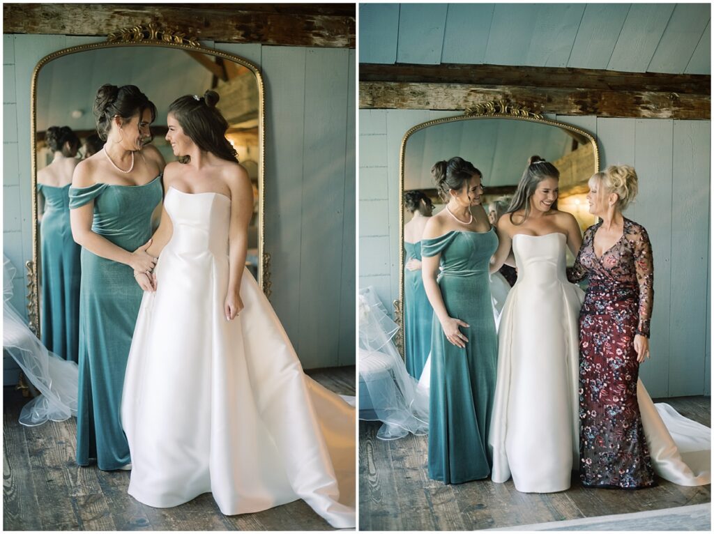 a moment with the mother of the bride and bridal party captured by michelle behre photography at the crossed keys estate
