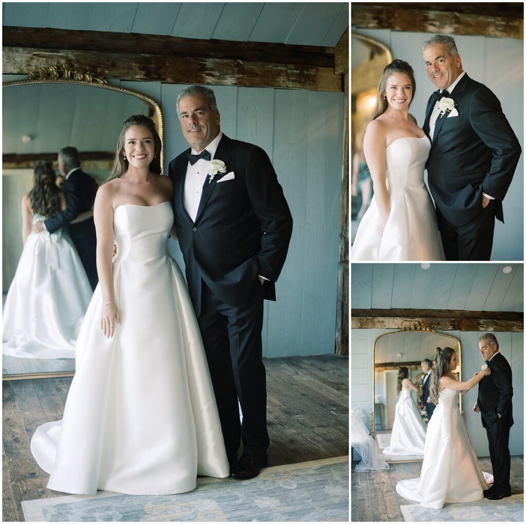 a first look with the father of the bride captured by nj wedding photographers michelle behre at the crossed keys estate