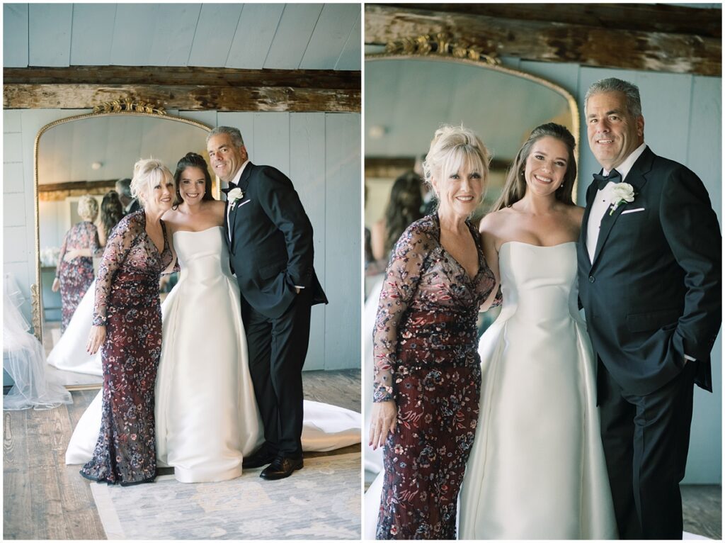 the bride with her parents moments before first look captured by nj wedding photographers michelle behre at the crossed keys estate