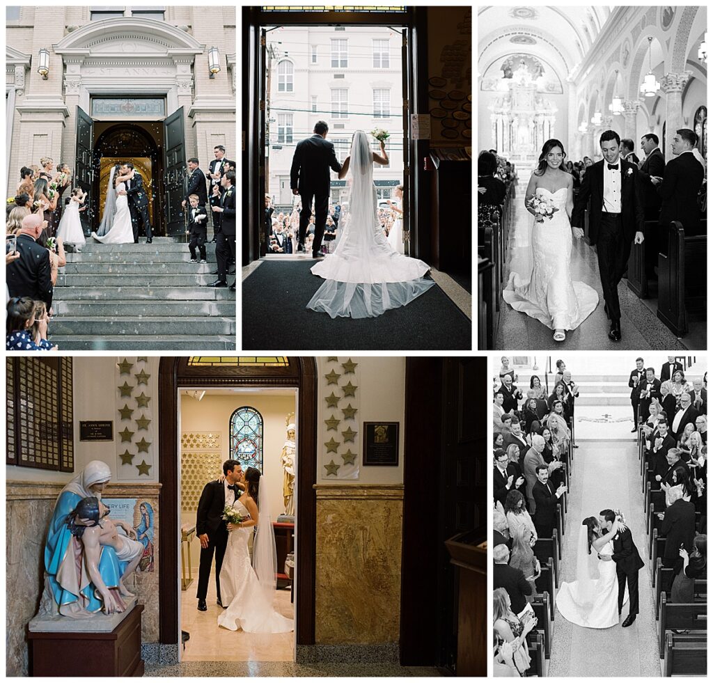 Bubble Exit concluding Catholic wedding ceremony at St. Anne Roman Catholic Church in Hoboken New Jersey