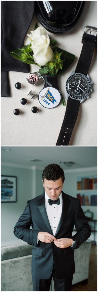 Groom getting ready before New Jersey wedding photographed in a documentary style