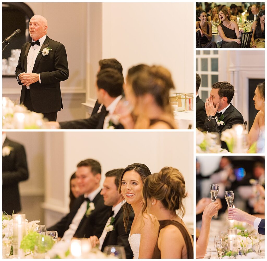 Emotional wedding toasts during Hackensack Golf Club reception in New Jersey